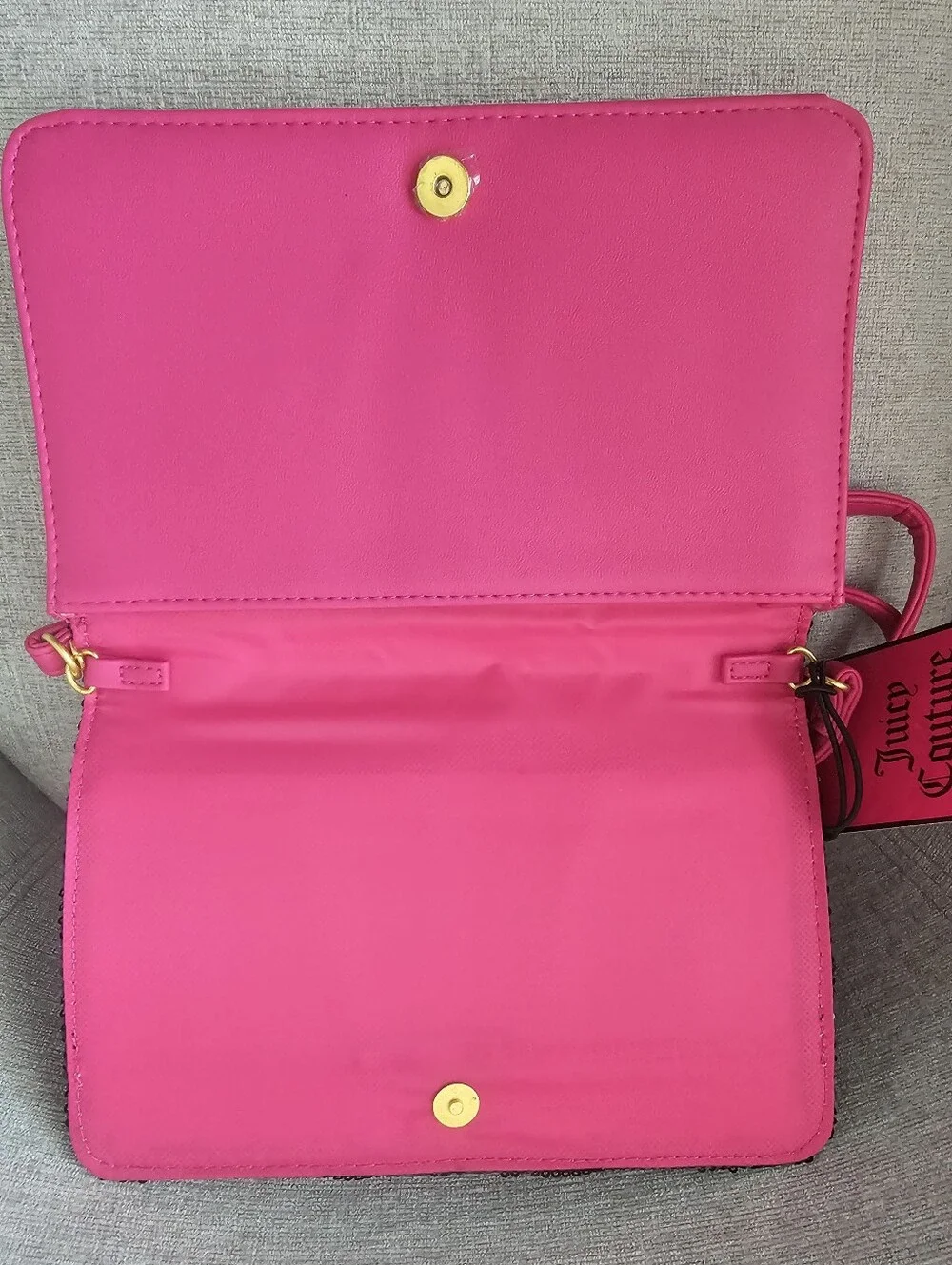 Juicy Couture Black Sequin Crossbody with Hot Pink Trim and Strap